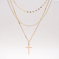 304 Stainless Steel Titanium Steel Copper Gold Plated Classic Style Handmade Cross Three Layer Necklace main image 4