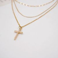 304 Stainless Steel Titanium Steel Copper Gold Plated Classic Style Handmade Cross Three Layer Necklace main image 5