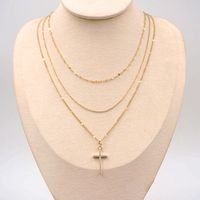 304 Stainless Steel Titanium Steel Copper Gold Plated Classic Style Handmade Cross Three Layer Necklace sku image 1
