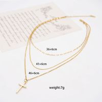 304 Stainless Steel Titanium Steel Copper Gold Plated Classic Style Handmade Cross Three Layer Necklace main image 2