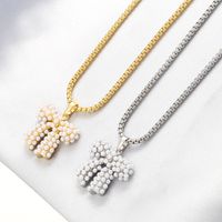 Copper 18K Gold Plated Elegant Simple Style Inlay Bow Knot Artificial Pearls Pendant Necklace main image 1