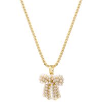 Copper 18K Gold Plated Elegant Simple Style Inlay Bow Knot Artificial Pearls Pendant Necklace sku image 1