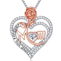 Sterling Silver Elegant Modern Style Classic Style Plating Inlay Letter Heart Shape Rose Zircon Pendant Necklace sku image 3