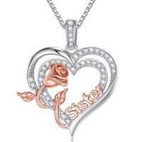 Sterling Silber Elegant Moderner Stil Klassischer Stil Überzug Inlay Brief Herzform Rose Zirkon Halskette Mit Anhänger sku image 1