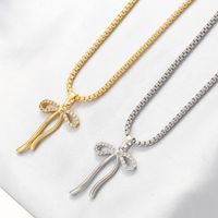 Copper 18K Gold Plated Casual Elegant Luxurious Inlay Bow Knot Zircon Pendant Necklace main image 1