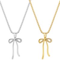 Copper 18K Gold Plated Casual Elegant Luxurious Inlay Bow Knot Zircon Pendant Necklace main image 3