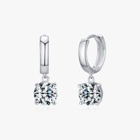 Sterling Silver Rhodium Plated Simple Style Classic Style Shiny GRA Certificate Inlay Round Moissanite Drop Earrings main image 6