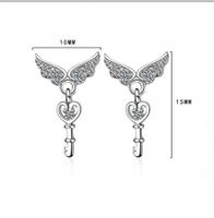 1 Piece IG Style Simple Style Heart Shape Wings Key Inlay Copper Zircon White Gold Plated Drop Earrings main image 2