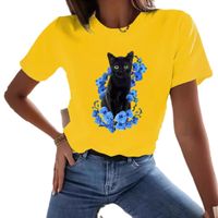 Frau T-Shirt Kurzarm T-Shirts Einfacher Stil Katze Blume main image 5