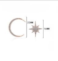 1 Paire Style Simple Brillant Star Lune Asymétrique Incruster Le Cuivre Zircon Boucles D'Oreilles main image 2