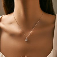 Sterling Silver Silver Plated Simple Style Shiny Plating Inlay Lock Moissanite Pendant Necklace main image 3