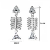 1 Pair IG Style Shiny Fish Bone Inlay Copper Zircon Drop Earrings main image 2