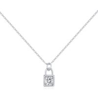 Sterling Silver Silver Plated Simple Style Shiny Plating Inlay Lock Moissanite Pendant Necklace sku image 1