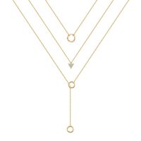 Kupfer 14 Karat Vergoldet Lässig Neuheit Klassischer Stil Überzug Dreieck Kreuzen Kreis Dreilagige Halskette sku image 2