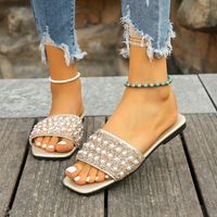 Women's Casual Vacation Solid Color Rhinestone Pearls Square Toe Slides Slippers main image 4