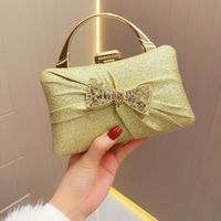 Silver Gold Black Polyester Solid Color Bow Knot Square Evening Bags sku image 2