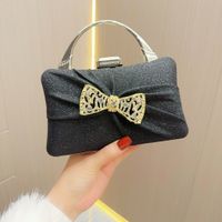 Silver Gold Black Polyester Solid Color Bow Knot Square Evening Bags sku image 3
