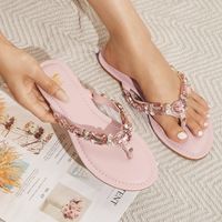 Women's Casual Vacation Solid Color Rhinestone Open Toe Flip Flops main image 1
