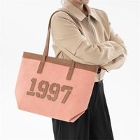 Women's Large Pu Leather Number Classic Style Zipper Tote Bag main image 3