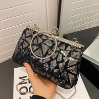 Women's Small Pu Leather Solid Color Elegant Sequins Open Evening Bag main image video