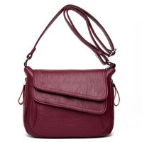 Women's Medium Pu Leather Solid Color Vintage Style Zipper Messenger Bag main image 3