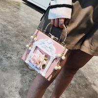Women's Small Pu Leather Flower Streetwear Pearls Lock Clasp Shoulder Bag main image 2