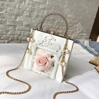 Women's Small Pu Leather Flower Streetwear Pearls Lock Clasp Shoulder Bag sku image 1