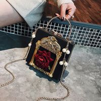 Women's Small Pu Leather Flower Streetwear Pearls Lock Clasp Shoulder Bag sku image 3