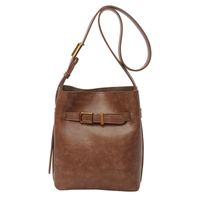 Women's Medium Pu Leather Solid Color Vintage Style Zipper Shoulder Bag sku image 4