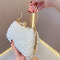 White Beige Black Polyester Solid Color Pearls Evening Bags main image 7