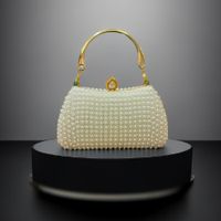 White Beige Black Polyester Solid Color Pearls Evening Bags sku image 2