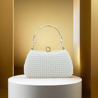 White Beige Black Polyester Solid Color Pearls Evening Bags sku image 1