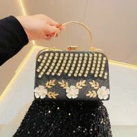 Silver Black Gold Polyester Solid Color Flower Square Evening Bags sku image 2