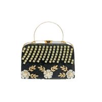 Silver Black Gold Polyester Solid Color Flower Square Evening Bags main image 3