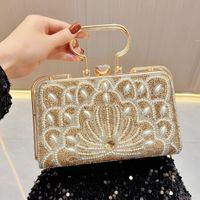 Gold Silver Black Pu Leather Solid Color Pearls Square Evening Bags main image 11