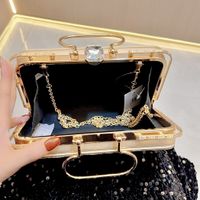 Gold Silver Black Pu Leather Solid Color Pearls Square Evening Bags main image 7