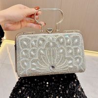 Gold Silver Black Pu Leather Solid Color Pearls Square Evening Bags sku image 2