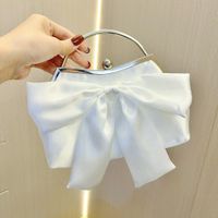 White Black Silver Polyester Solid Color Bowknot Pillow Shape Evening Bags sku image 1
