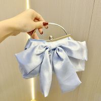 White Black Silver Polyester Solid Color Bowknot Pillow Shape Evening Bags sku image 3
