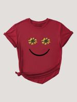 Women's T-shirt Short Sleeve T-Shirts Round Casual Smiley Face main image 2