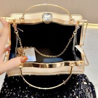 Gold Silver Black Pu Leather Solid Color Square Evening Bags main image 3