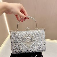 Black Silver White Pu Leather Solid Color Square Evening Bags sku image 2