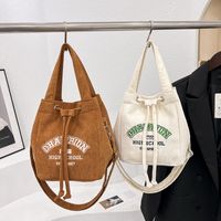 Women's Medium Corduroy Letter Basic Classic Style String Bucket Bag main image 2