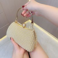 Gold Black White Polyester Solid Color Pearls Evening Bags main image 7