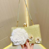 Pink Silver Gold Polyester Flower Evening Bags sku image 3