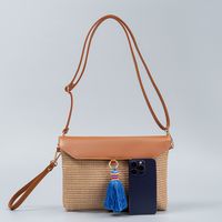 Women's Small Polyester Straw Solid Color Vacation Beach Tassel Weave Magnetic Buckle Straw Bag main image 5