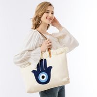 Women's Large Canvas Devil's Eye Hand Of Fatima Vacation Classic Style Magnetic Buckle Canvas Bag main image 5