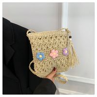 Women's Medium Straw Flower Vacation Beach Tassel Weave Hollow Zipper Straw Bag main image 10