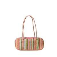 Women's Medium Straw Rainbow Vacation Classic Style Weave Oval Zipper Straw Bag sku image 2