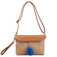 Women's Small Polyester Straw Solid Color Vacation Beach Tassel Weave Magnetic Buckle Straw Bag main image 2